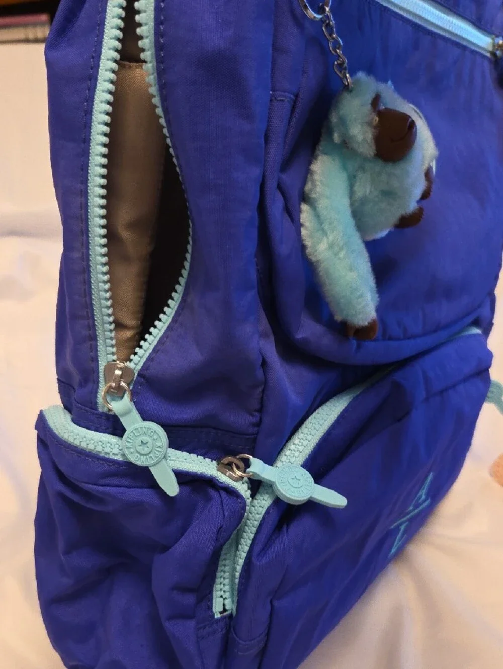 Kipling Royal Blue Backpack with Light Aqua Accents